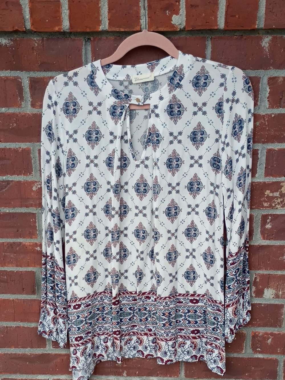 Long Sleeve boho Keyhole Blouse